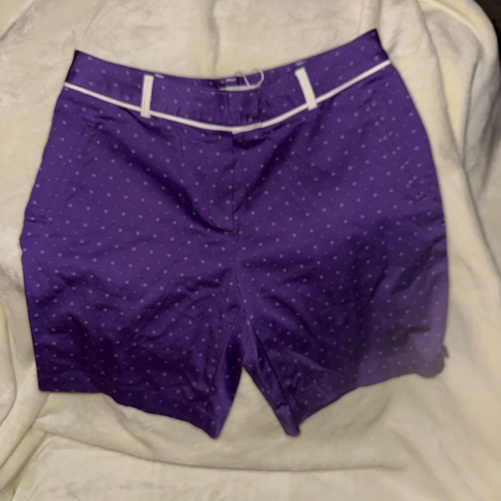 Purple Polka Dot Shorts with White Trim